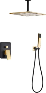 Regendouchesysteem Mixer Plafond 10 Inch - Goud/Zwart