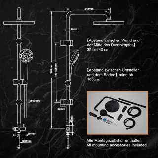 Regendouchesysteem RVS 92 cm met ronde douchekop Ø20 cm