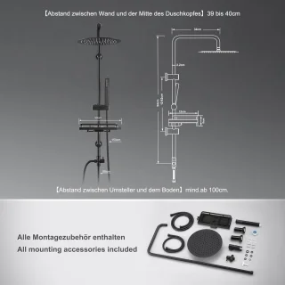 Regendouchesysteem - Zwart RVS