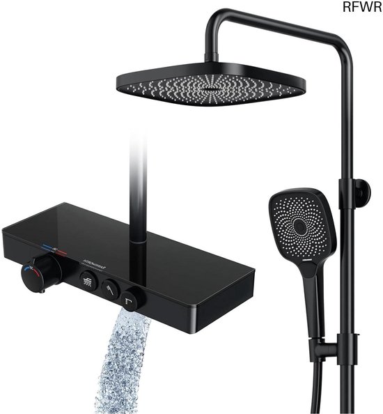 RFWR® Douchesysteem met thermostaat en glazen plank