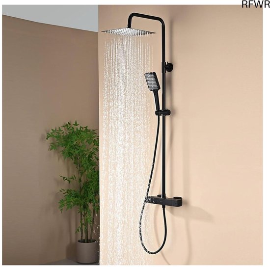 RFWR® Douchesysteem Thermostaat 25 cm Vierkant Overhead en Handdouche