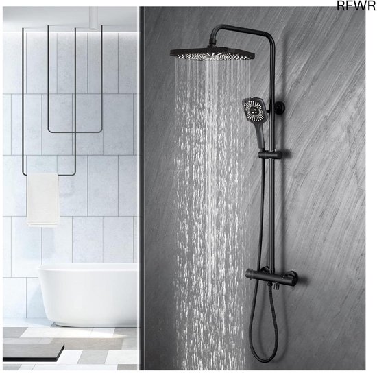 RFWR® Douchezuil Thermostaat Zwart met Handdouche