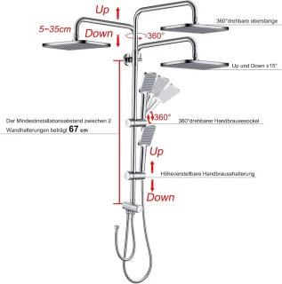 RFWR® Regendoucheset 30 x 20 cm vierkant met handdouche - chroom