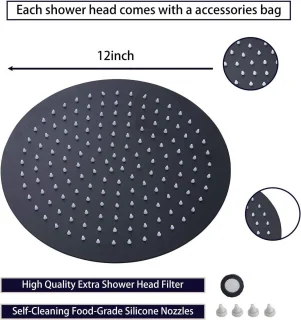 Ronde Regendouchekop 12 Inch Mat Zwart