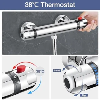 ROWINNAO Thermostatische doucheset met wandmengkraan, verchroomd