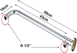RVS douchearm 43 cm met houder