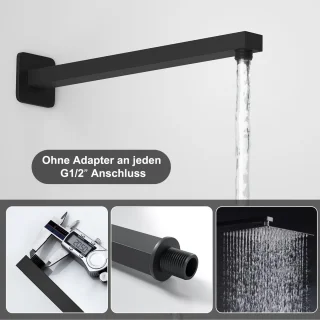 RVS Douchearm Wandarm 37 cm Zwart