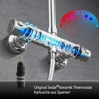 RVS douchekolom met thermostaatkraan