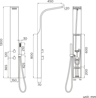 RVS douchepaneel thermostaatset