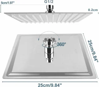 RVS regendouchekop vierkant 25x25 cm