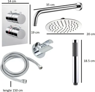 Saar Regendouche Set Inbouw Rond 20cm Chroom Thermostaat