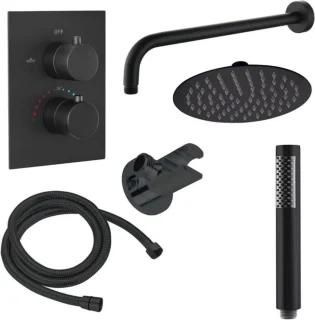 Saar Regendouche Set Zwart 20cm Inbouw Thermostaatkraan Handdouche