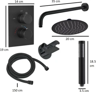 Saar Regendouche Set Zwart 20cm Inbouw Thermostaatkraan Handdouche