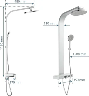 Samoa Rain 60570 douchepaneel grijs chroom met thermostaat