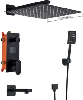 SaniSupreme Inbouw Regendouche set Mat Zwart 30x30cm