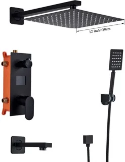 SaniSupreme Inbouw Regendouche set Mat Zwart 30x30cm