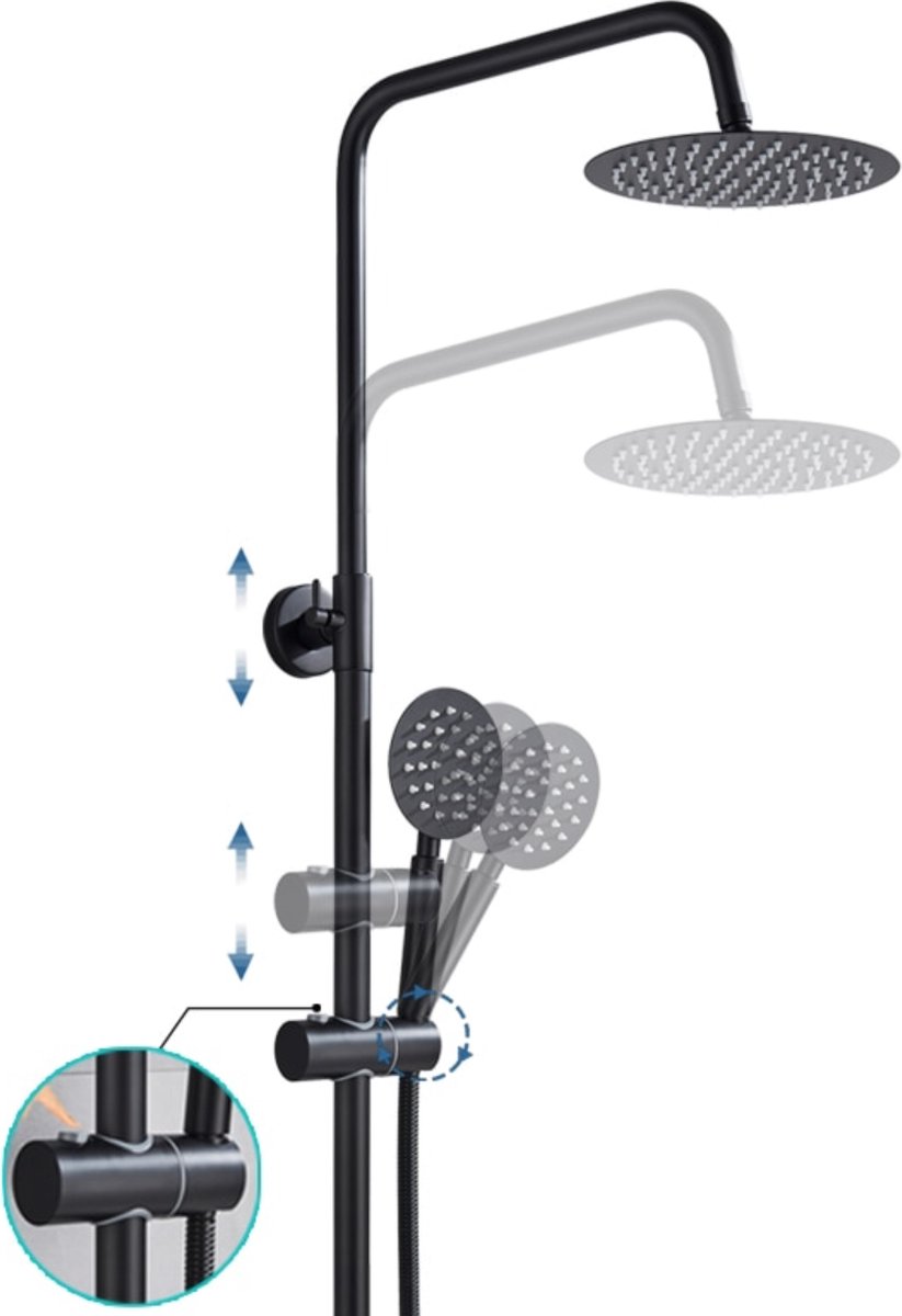 SaniSupreme Ohio opbouw bad doucheset mat zwart 20 cm