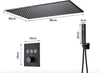 SaniSupreme SmartPulse Monaco 3-weg Plafond Doucheset 40x80 cm Mat Zwart