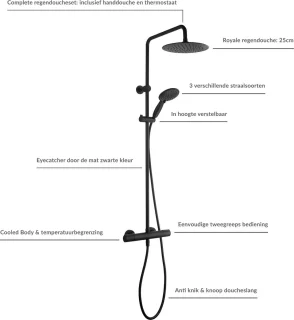 Saqu Dream Regendouche Ø25cm Thermostaat Mat Zwart Rond