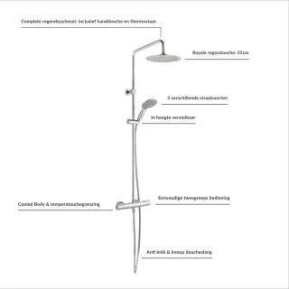Saqu Dream Regendouche Rond 25cm Chroom Thermostaatkraan