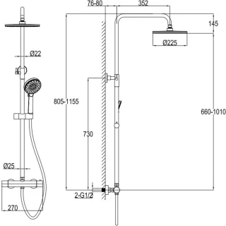 Saqu Eurotrend Regendouche Ø 22.5cm met Thermostaatkraan Chroom Rond