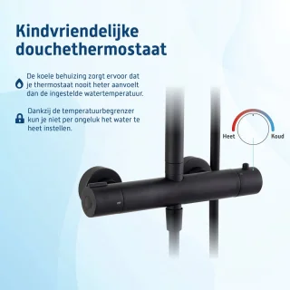 Saqu Eurotrend Regendouche Ø22.5cm Mat Zwart Thermostaatkraan