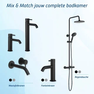 Saqu Eurotrend Regendouche Ø22.5cm Mat Zwart Thermostaatkraan