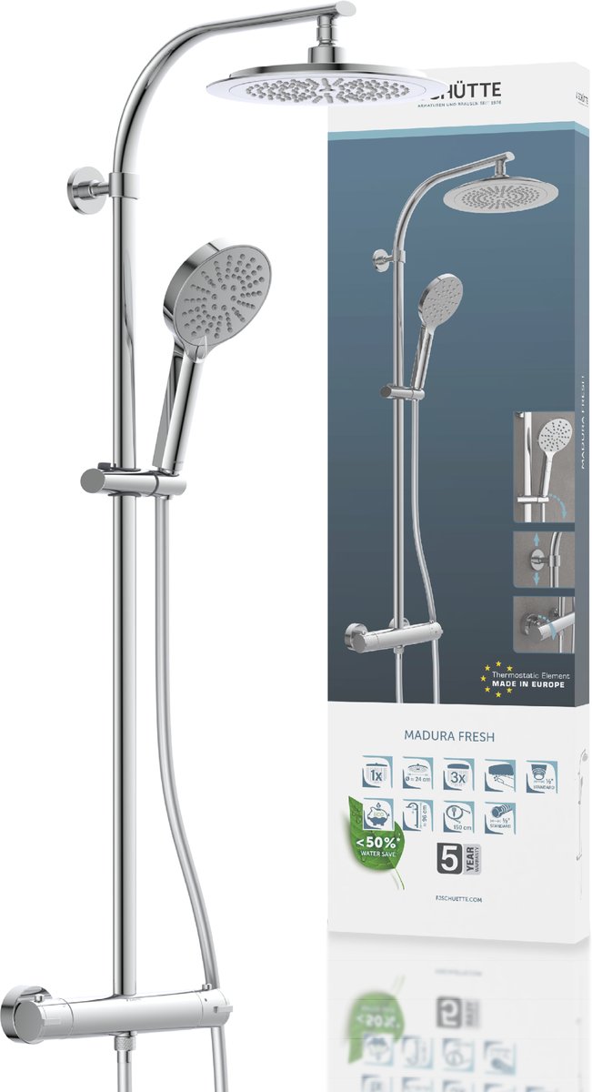 De SCHÜTTE Madura Fresh Regendouchesysteem met Thermostaat Chroom in één oogopslag