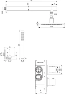 SET 25 Thermostatische inbouw regendouche 3-weg mat zwart
