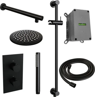 SET 37 mat zwarte thermostatische inbouw regendouche 3-weg omstelling