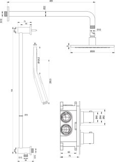 SET 45 Thermostatische inbouw regendouche 3-weg met 20 cm douchekop en handdouche