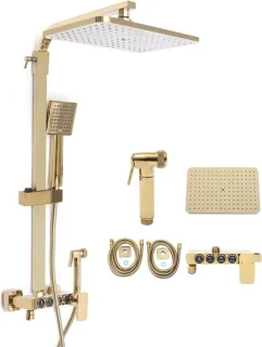 Set douchearmaturen met regendouche voor wandmontage – goud