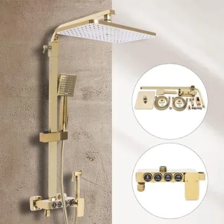 Set douchearmaturen met regendouche voor wandmontage – goud