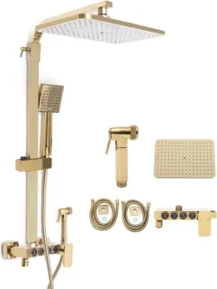 Set douchearmaturen met regendouche voor wandmontage – goud