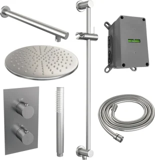 set38 Thermostatische inbouw regendouche met 30 cm douchekop en handdouche RVS geborsteld PVD