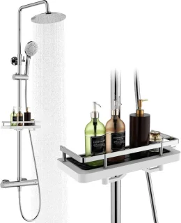 ShopVlot douchesysteem met thermostaat, chroom, complete set met regendouche
