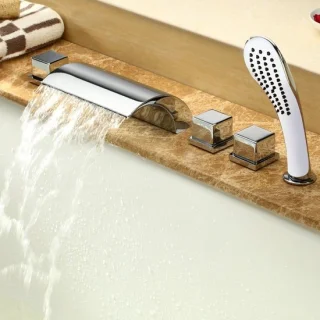 SnelShoppen - 5 Stuks Waterval Mengkraan Badkuipkraan Regendouche Handset Badkamer Accessoire Chroom Geplateerd