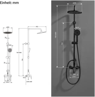 SnelShoppen douchesysteem met armatuur zwart en regendouche 25 cm rond