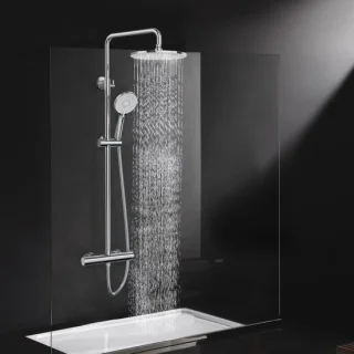 SnelShoppen douchesysteem met thermostaat en 25 cm ronde regendouche, chroom