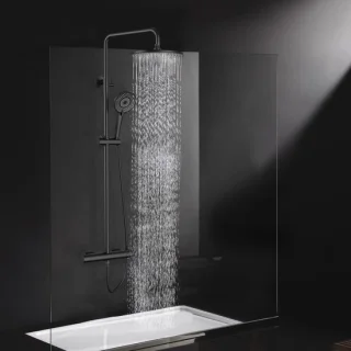 SnelShoppen douchesysteem met thermostaat, zwart, 25 cm ronde regendouche