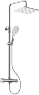 SnelShoppen douchesysteem met thermostaatkraan, chroom rvs, 30 x 20 cm vierkante regendouche, 3 straalsoorten handdouche, hoogte verstelbaar