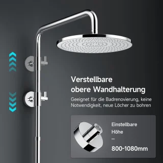 SnelShoppen - Regendouche 25 cm Chroom, Ronde Douchekop met 3 Straalsoorten, Doucheset voor Luxe Douche-ervaring, Douchezuil voor Badkamer