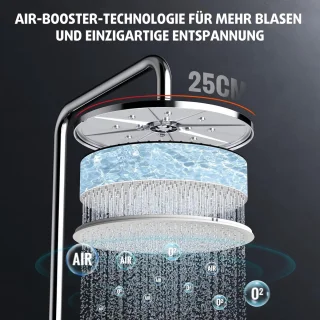 SnelShoppen - Regendouche 25 cm Chroom, Ronde Douchekop met 3 Straalsoorten, Doucheset voor Luxe Douche-ervaring, Douchezuil voor Badkamer