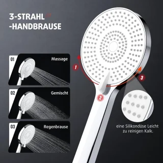 SnelShoppen - Regendouche 25 cm Chroom, Ronde Douchekop met 3 Straalsoorten, Doucheset voor Luxe Douche-ervaring, Douchezuil voor Badkamer