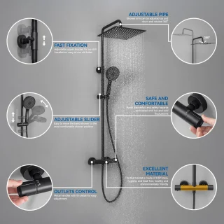 Sofetiy Max Regendouche met Thermostaatkraan Mat Zwart