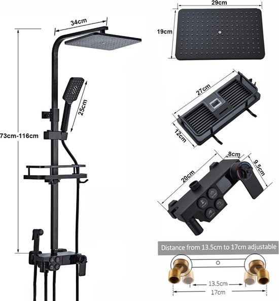 SteeFly matzwart thermostatisch douchezets: stijlvolle regendouche met precieze temperatuur