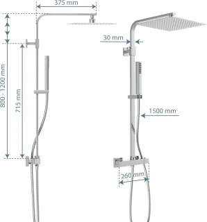 SUMBA regendouche thermostaat 30x30 cm roestvrij staal chroom