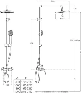 Thermostaat doucheset douchekolom 136 cm chroom