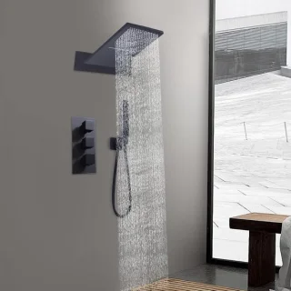 Thermostaat doucheset regendouche systeem 22 x 55 cm zwart