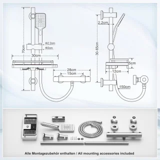 Thermostaat Douchesysteem Douchestang 70 cm